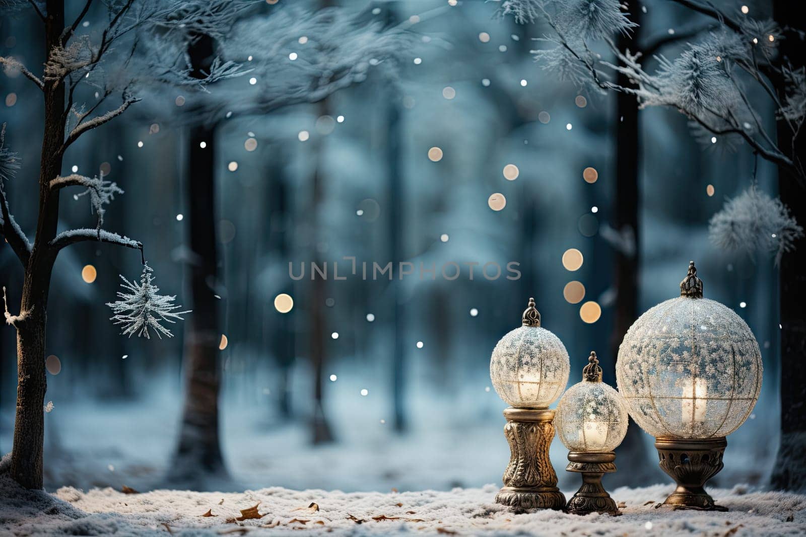 Icy Glow: Lamps Illuminating a Wintry Landscape