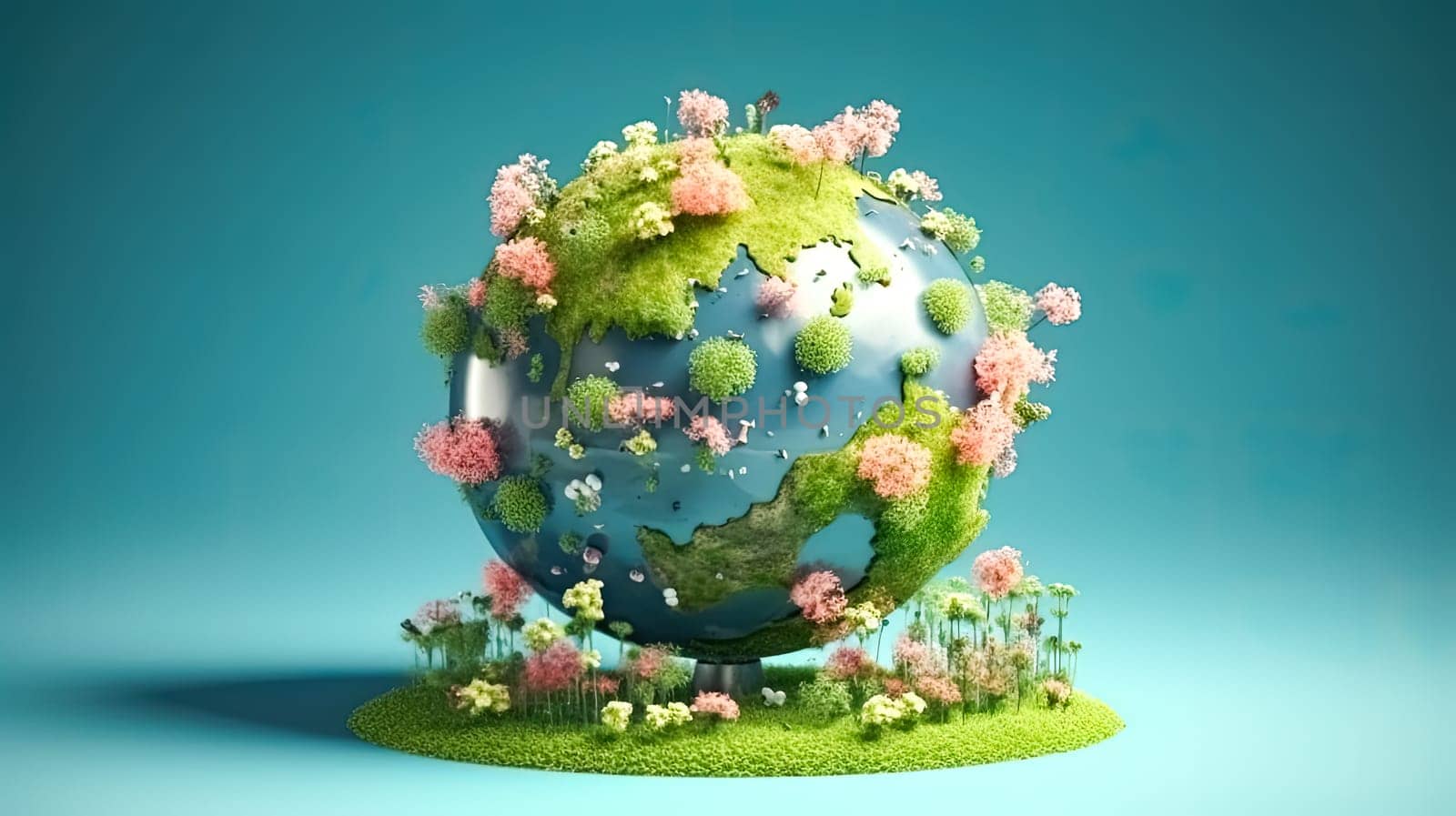 Earth Day jubilation, A green world covered in trees and grass an illustration of our commitment to natures preservation and global festivities