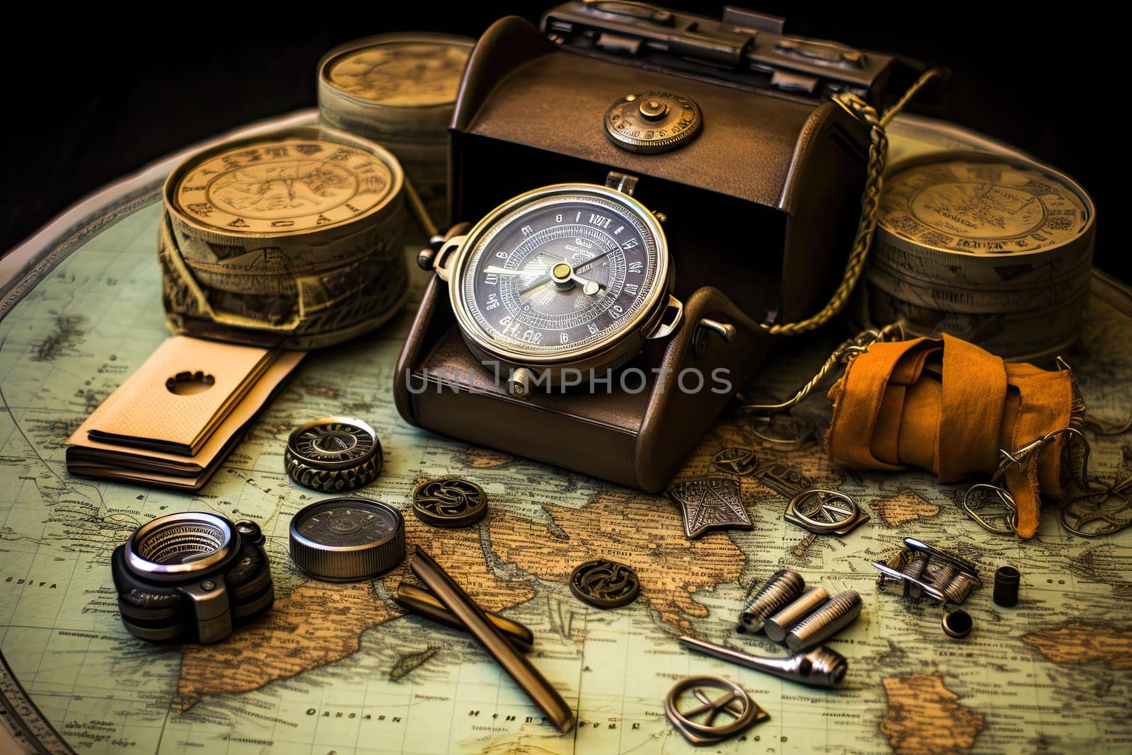 A map with a compass, a compass and other items on it by golibtolibov