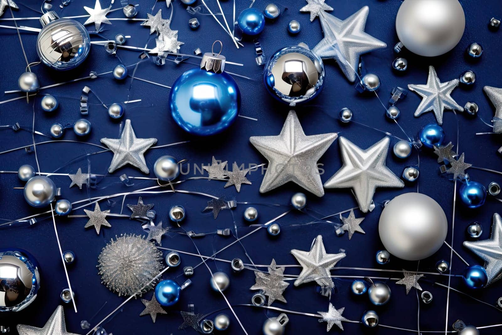 A group of christmas ornaments on a blue surface by golibtolibov