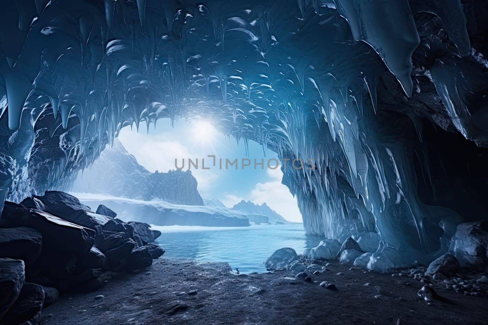 A cave filled with lots of ice and water by golibtolibov