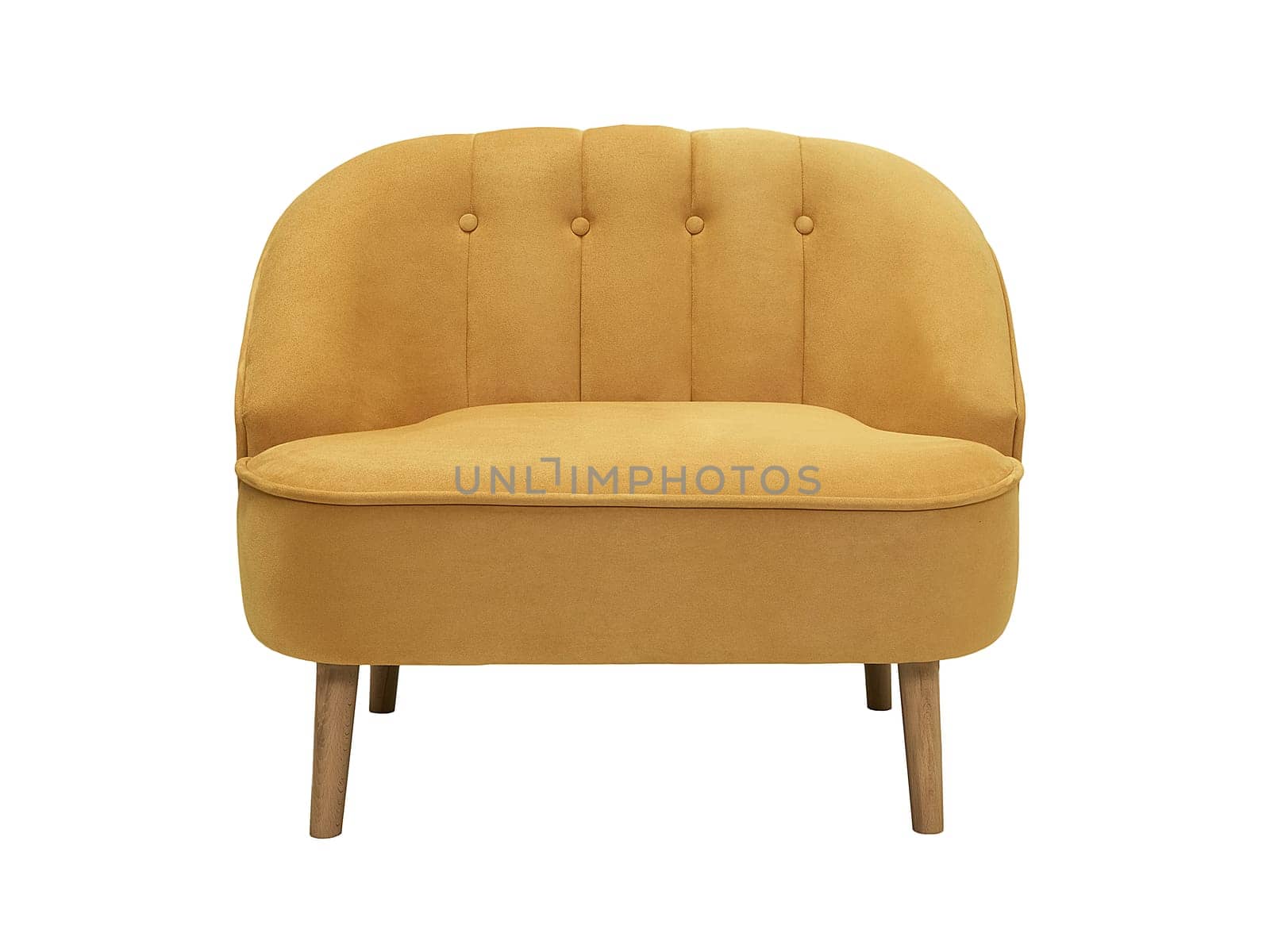 yellow fabric sofa isolated on white background, front view. couch, furniture in minimal style, interior, home design