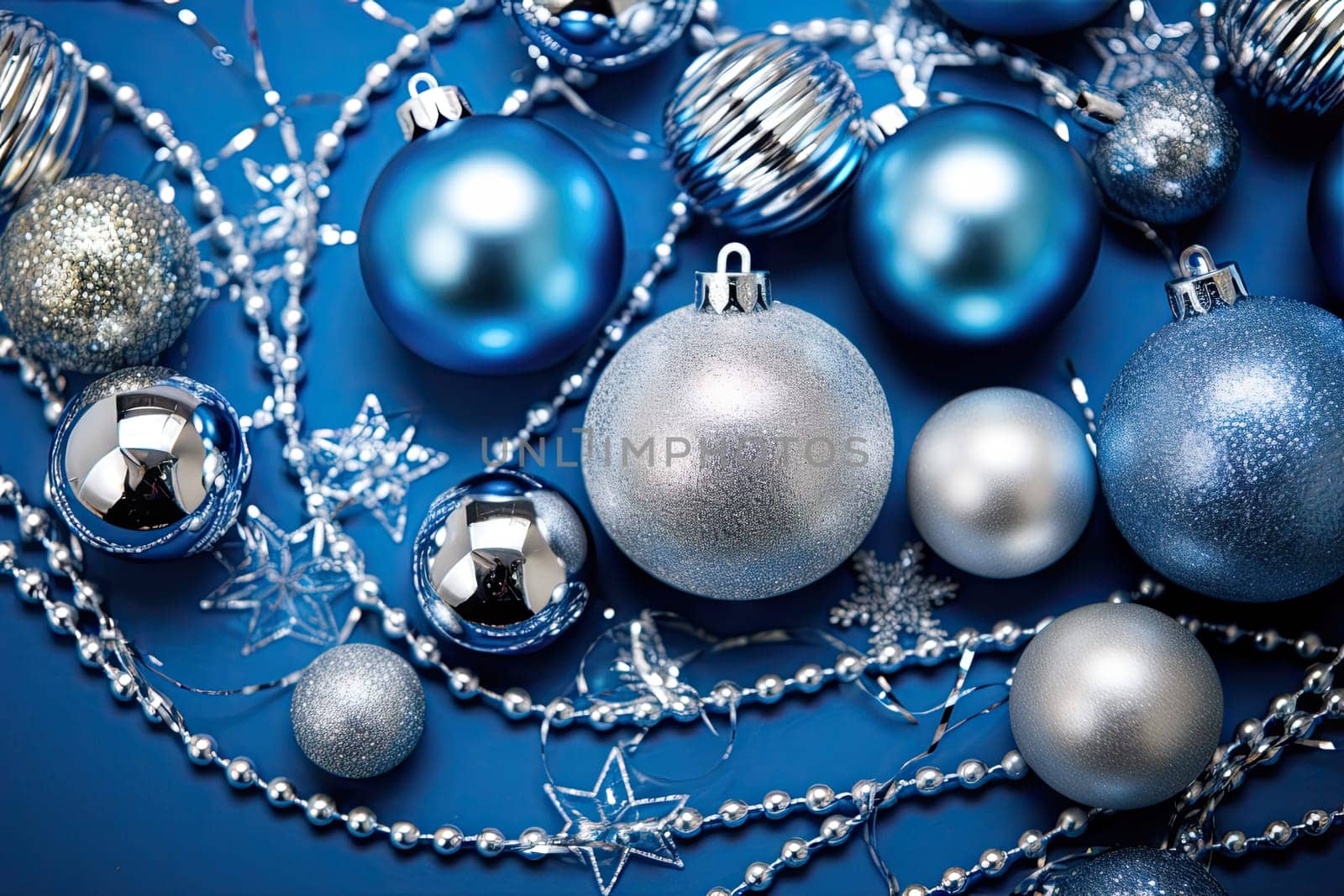 A bunch of blue and silver christmas ornaments by golibtolibov