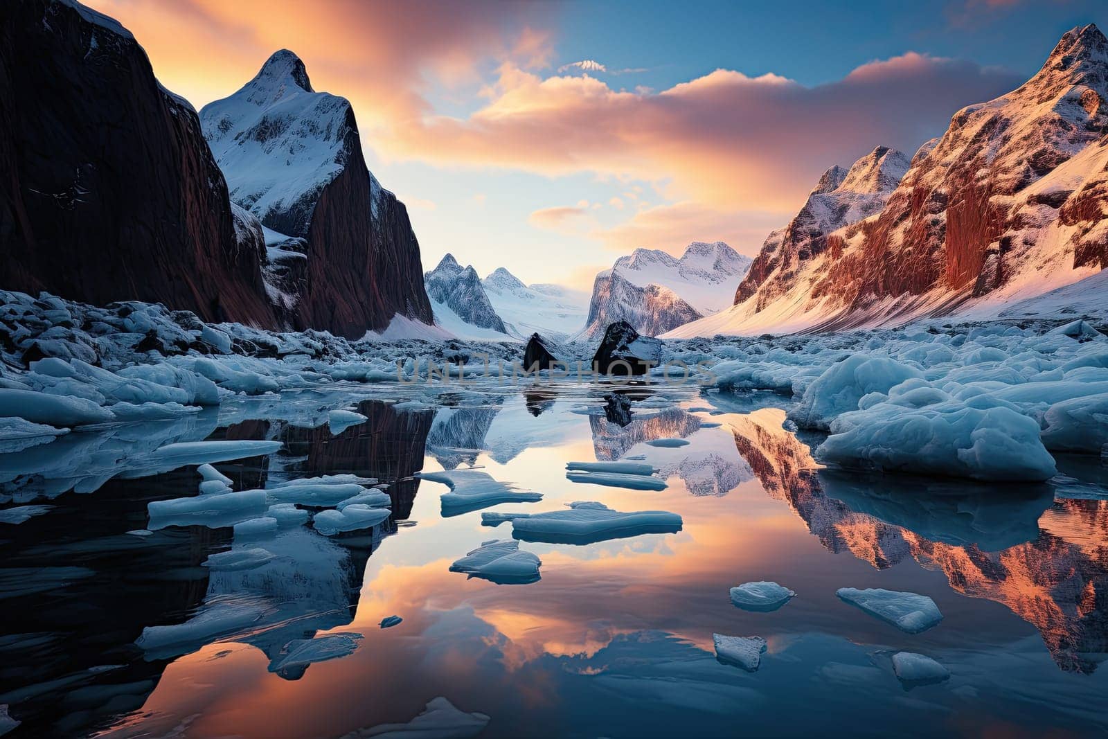 A Majestic Reflection: The Serene Beauty of a Mountain Range Mirrored in a Tranquil Body of Water