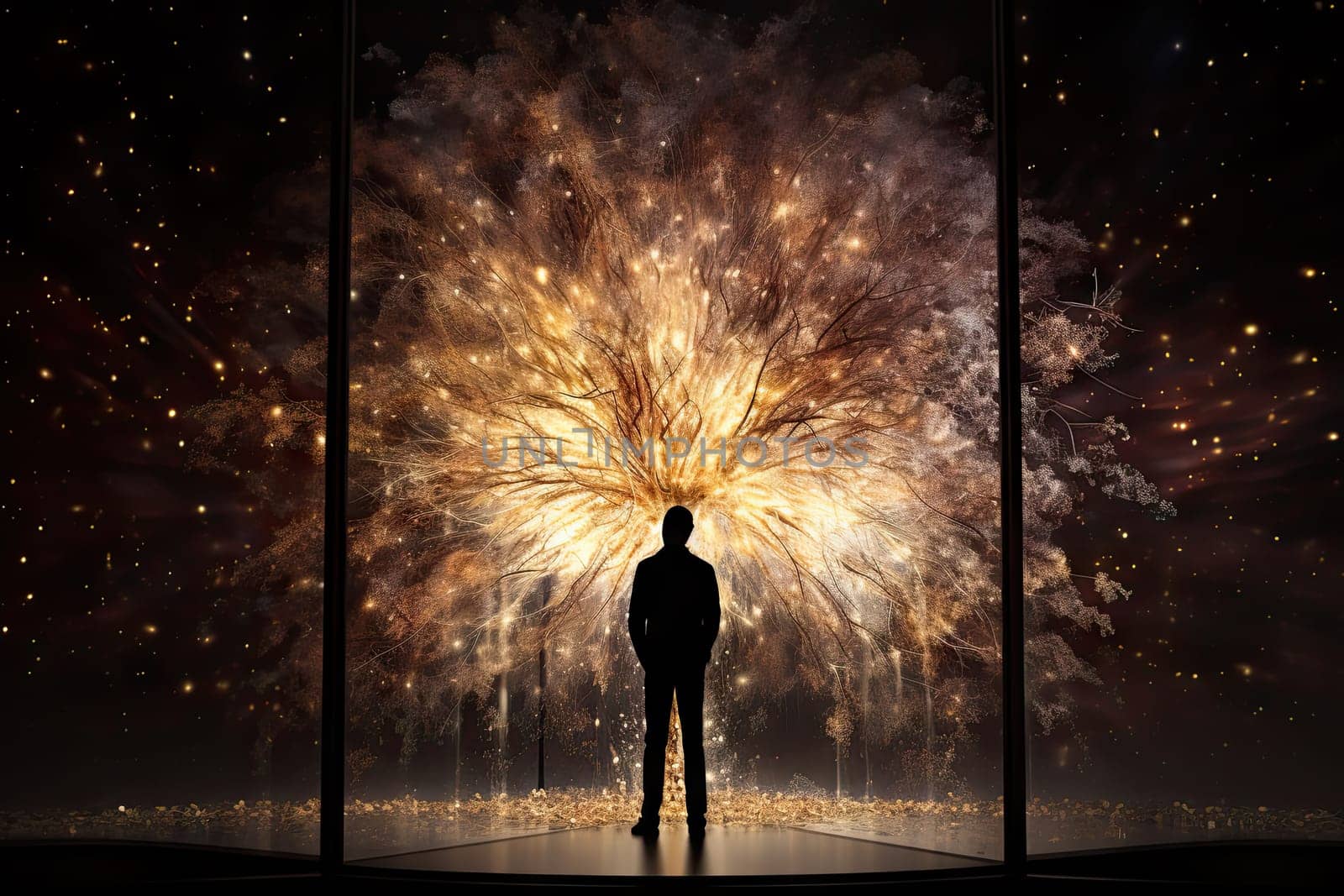 A man standing in front of a firework display by golibtolibov