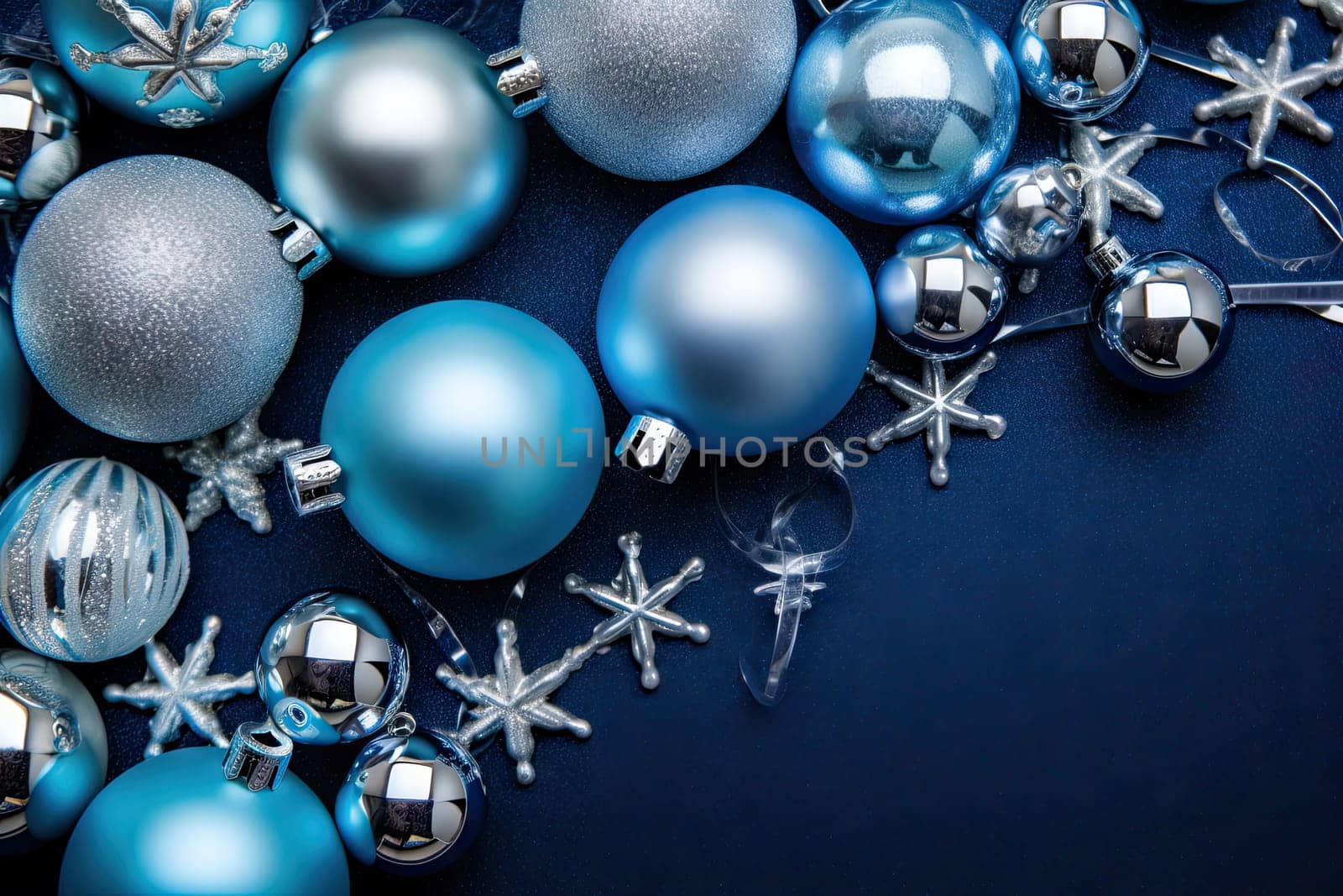 A Festive Array of Blue and Silver Christmas Ornaments