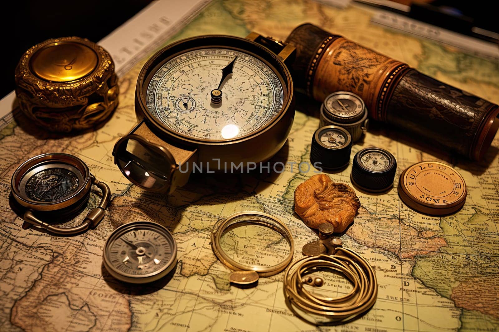A map with a compass, a compass and other items on it by golibtolibov