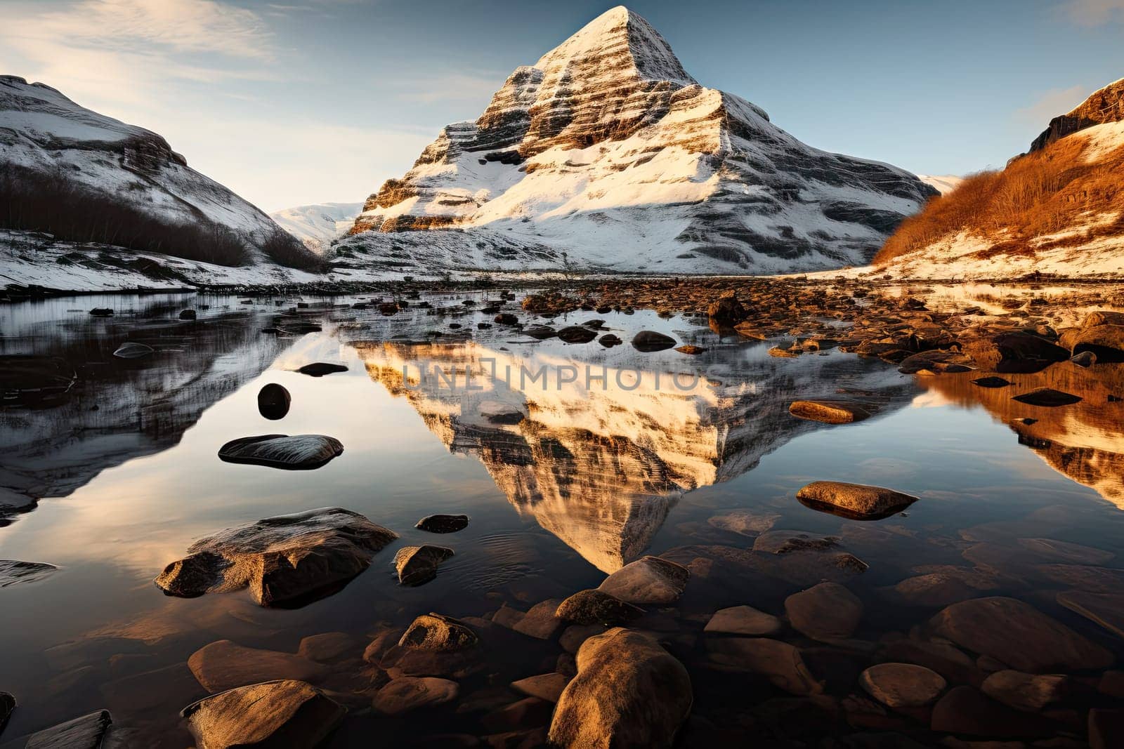 A Majestic Reflection: The Serene Mountain Mirrored in the Tranquil Lake