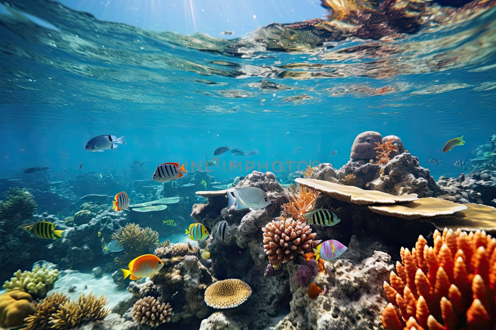 Underwater Serenity: Exploring the Vibrant Coral Reef with a Diversity of Fish Created With Generative AI Technology