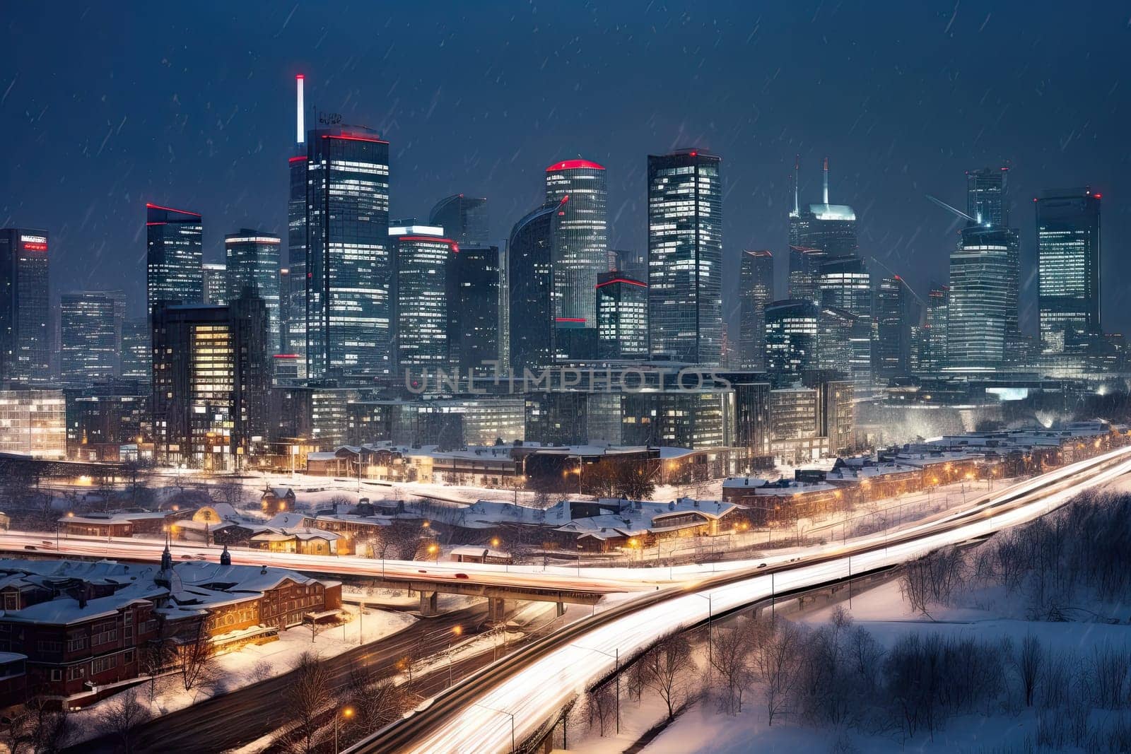 A view of a city at night from a bridge by golibtolibov