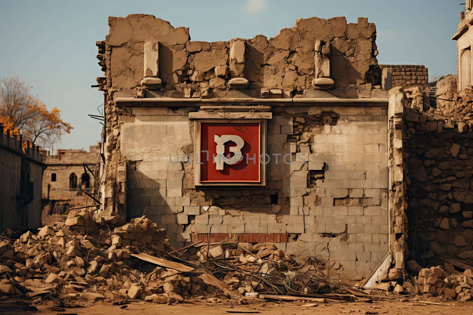 An Architectural Masterpiece with a Vibrant Red Sign Standing Tall in the Cityscape