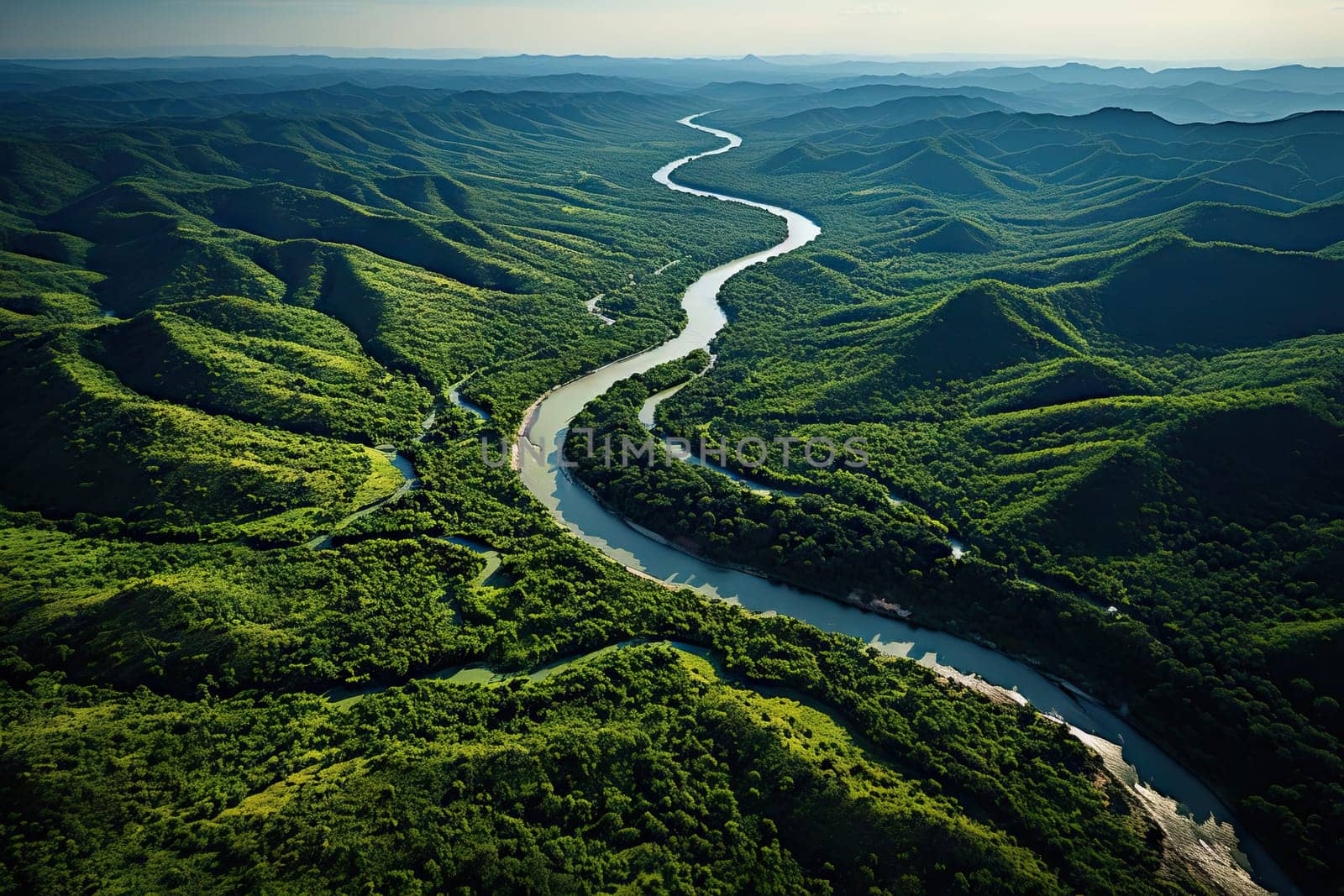 A river running through a lush green valley by golibtolibov