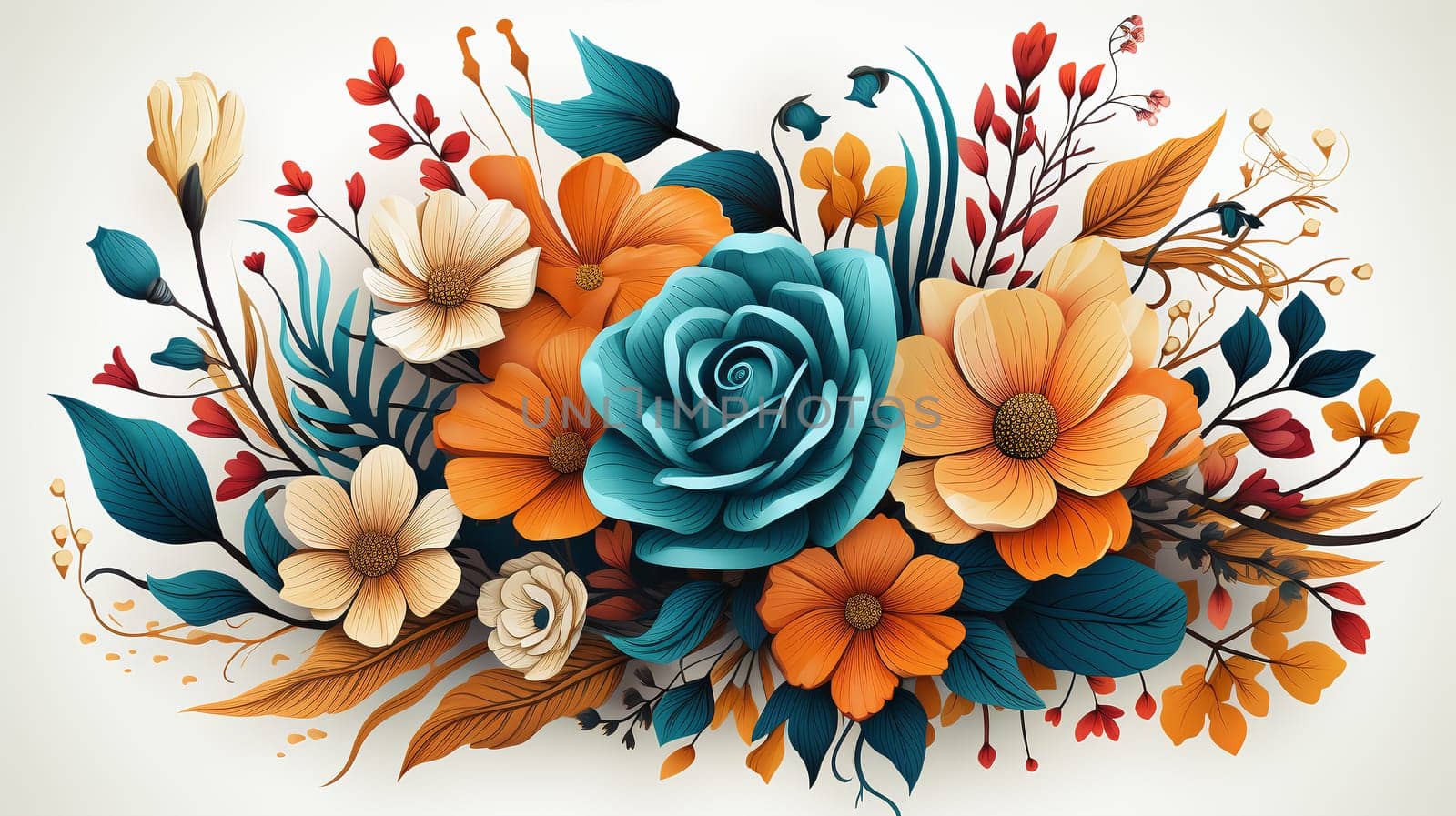 An enchanting masterpiece of vibrant petals and graceful leaves, capturing the essence of a wild flowers bouquet through the medium of art - generative AI