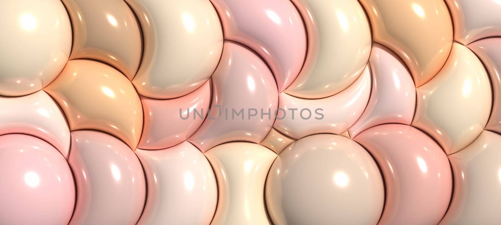 Beige inflated circles, 3D rendering illustration