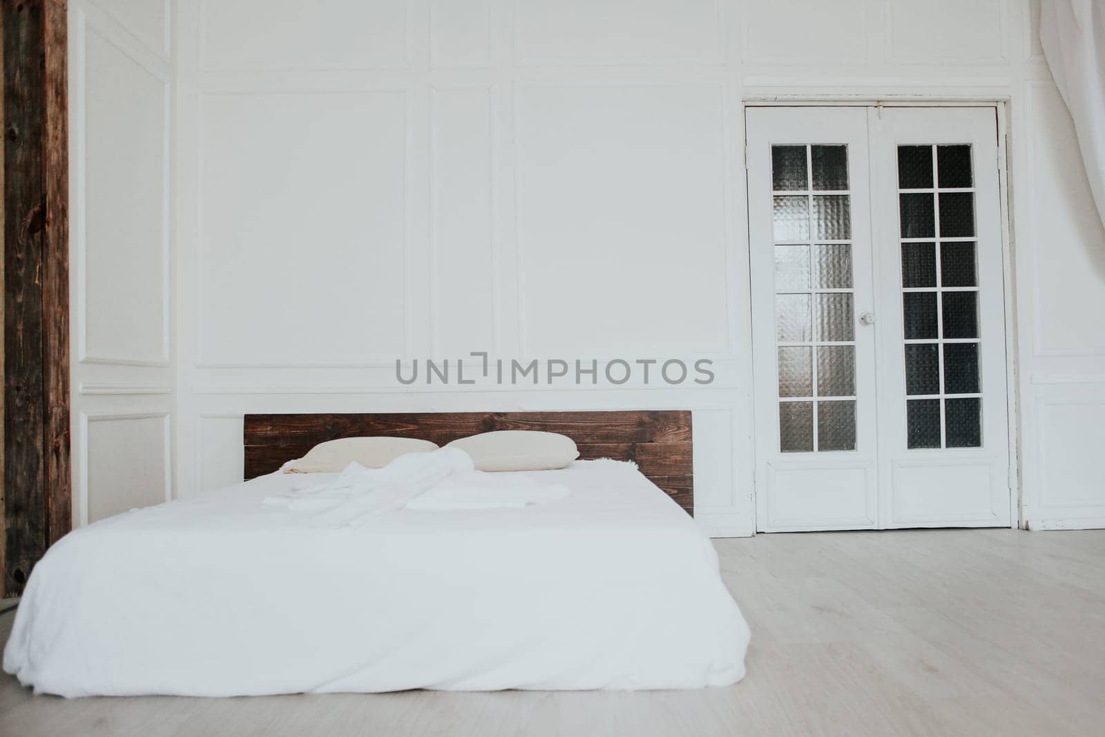 White bedroom bed morning linen vintage interior by Simakov