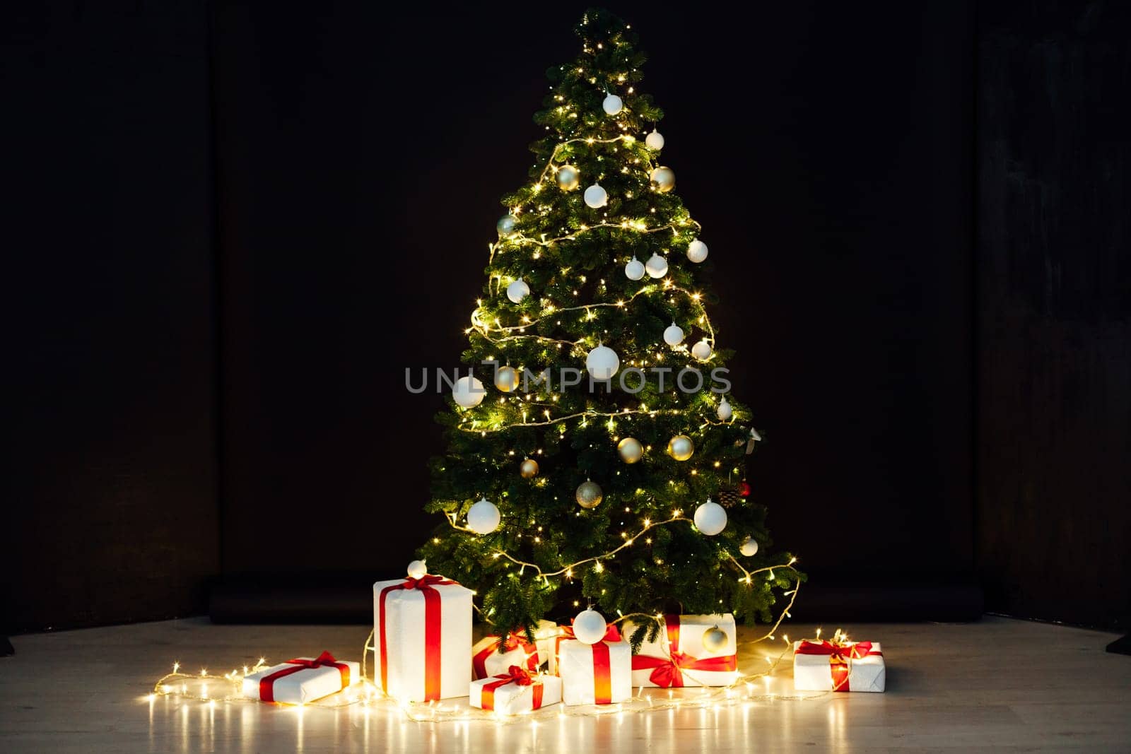 Christmas Tree lights garlands new year's eve postcard by Simakov