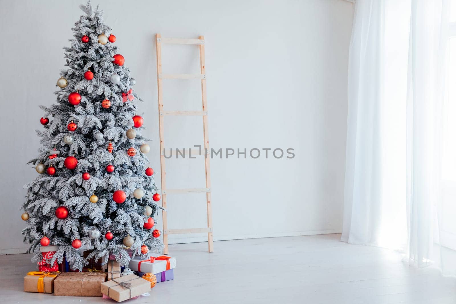 White Christmas tree bedroom Decorating Interior gifts new year holiday winter