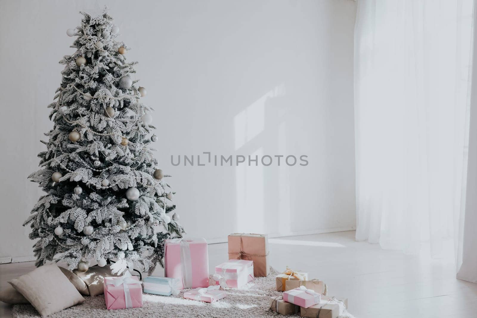 White Christmas tree decorating new year gifts Interior holiday winter by Simakov