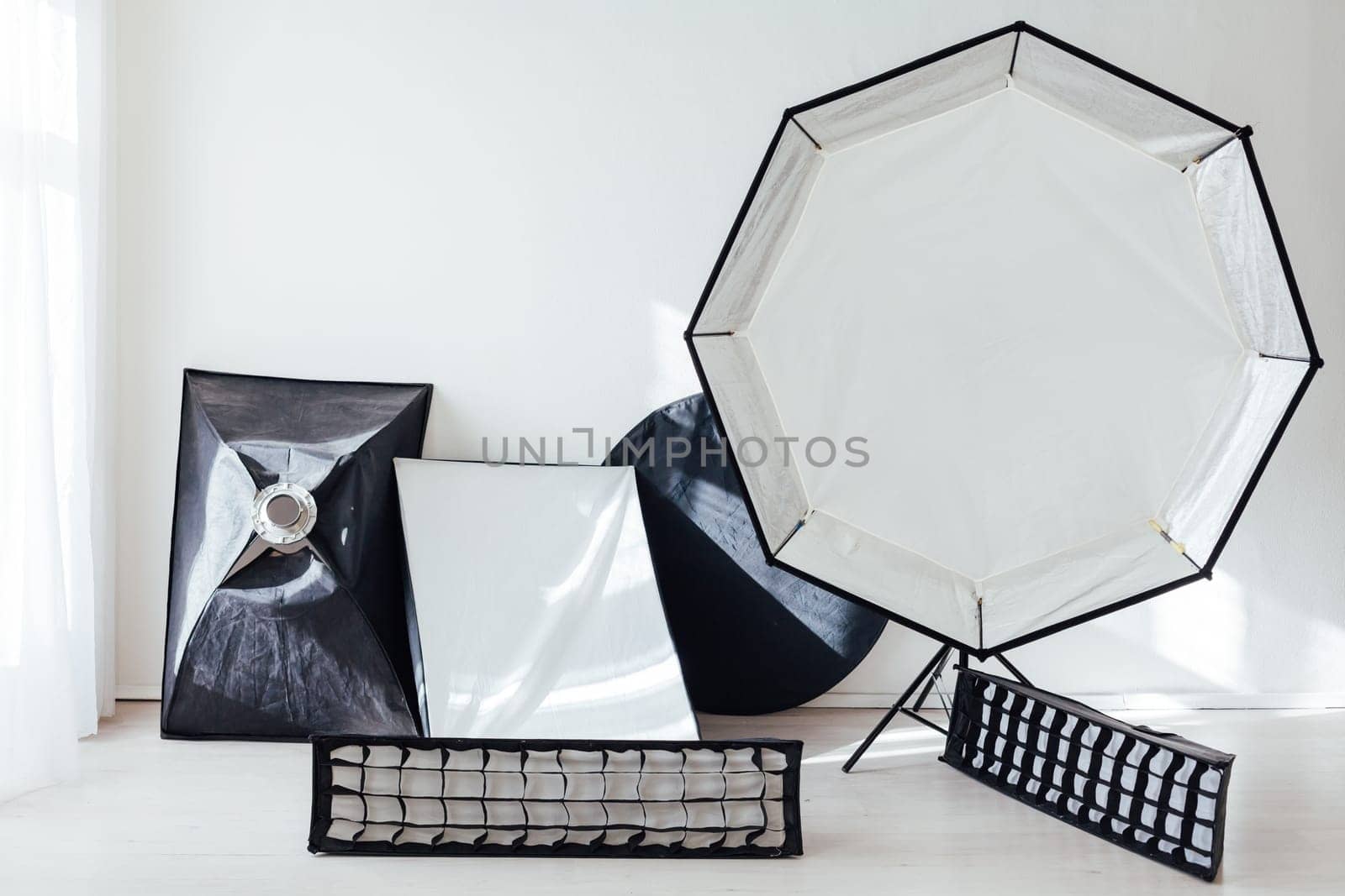 Photo studio equipment flash photographer accessories backgrounds by Simakov