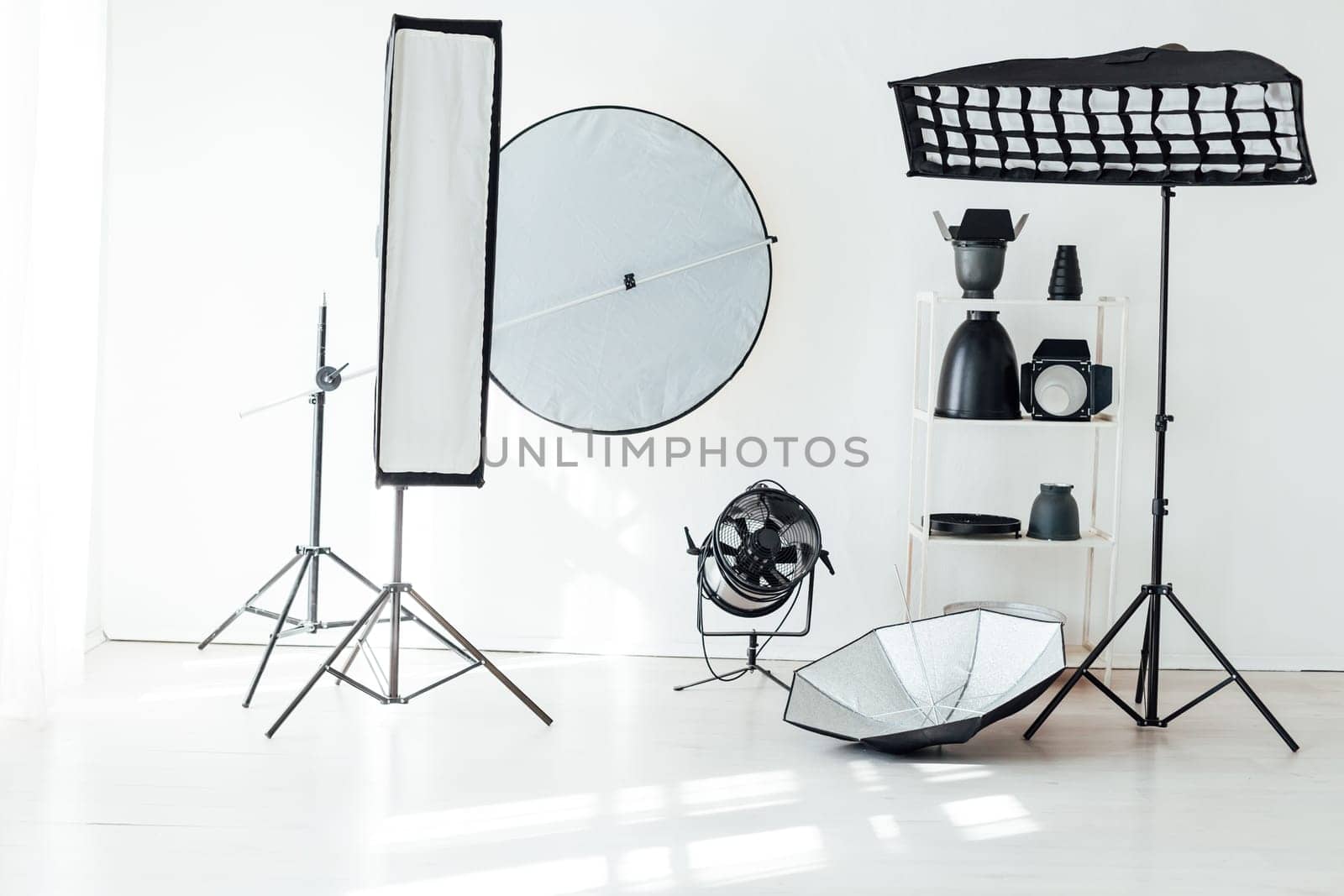 Flash photo studio accessories photographer equipment interior by Simakov