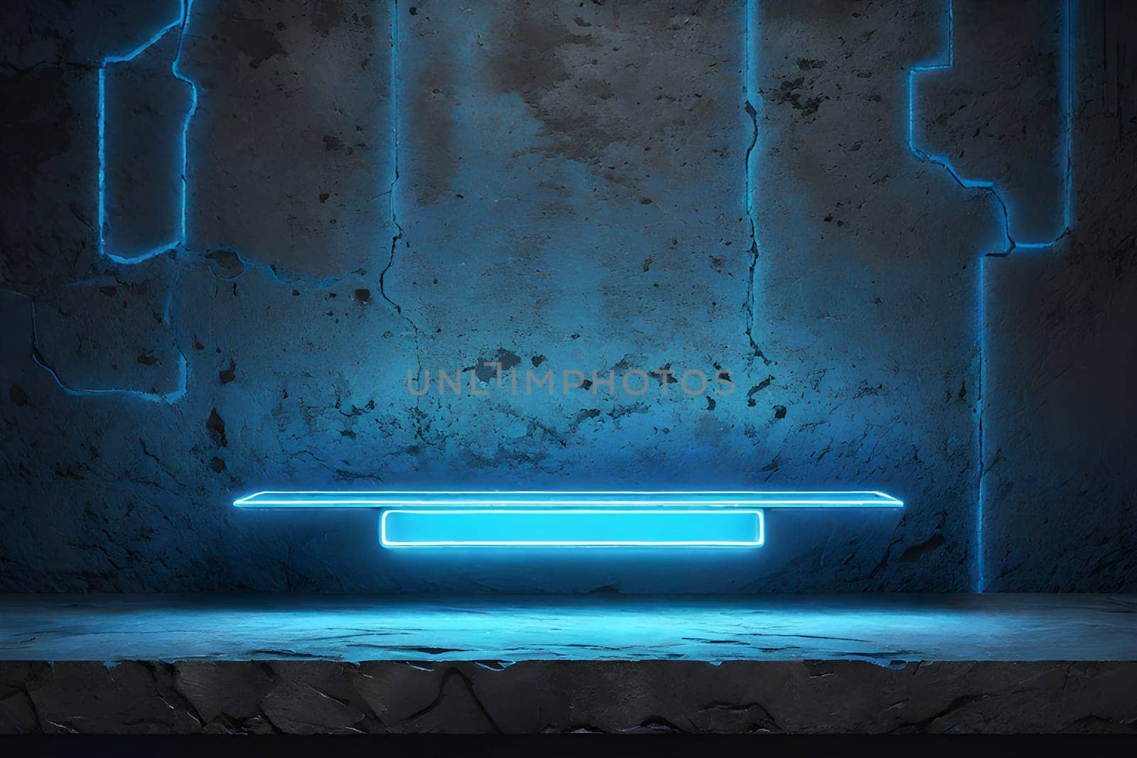 A Scene with a Blue Cyan Neon Light Shines on a Concrete Wall Surface by LanaLeta
