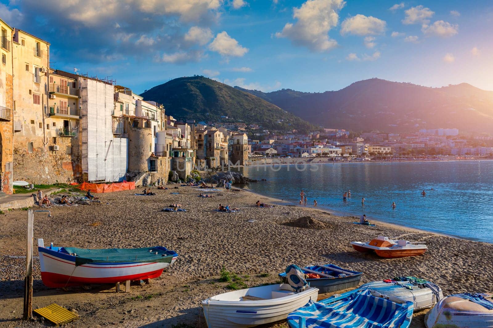 Cefalu, medieval city of Sicily island, Province of Palermo, Italy. Cefalu is city in Italian Metropolitan City of Palermo located on Tyrrhenian coast of Sicily, Italy. 