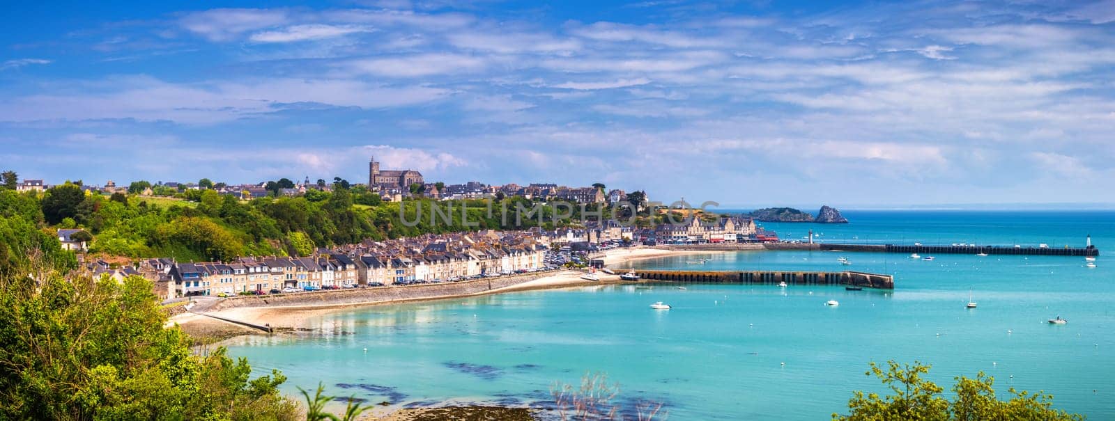 Cancale view, city in north of France known for oyster farming, Brittany.