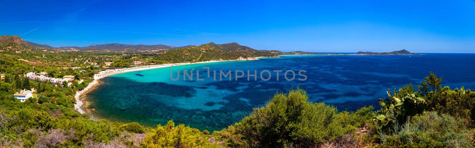 Campus beach in Villasimius. Sardinia, Italy. The beautiful coastline of Campus beach (Spiaggia di Campus) and its turquoise sea, Sardinia, Italy.