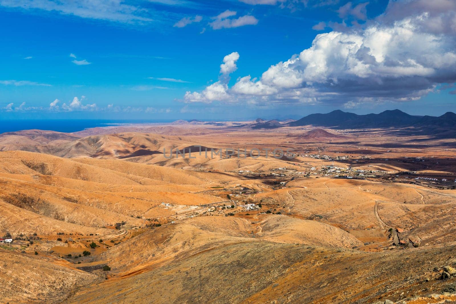Betancuria National Park on the Fuerteventura Island, Canary Islands, Spain. Spectacular view of the picturesque mountain landscape from the drone of the Betancuria National Park in Fuerteventura by DaLiu