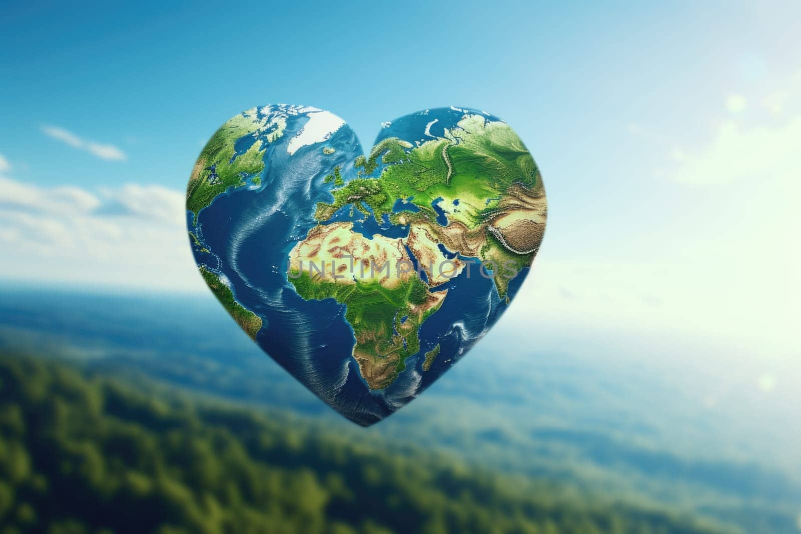 Earth in the shape of a heart, ecology and environment concept. AI Generated