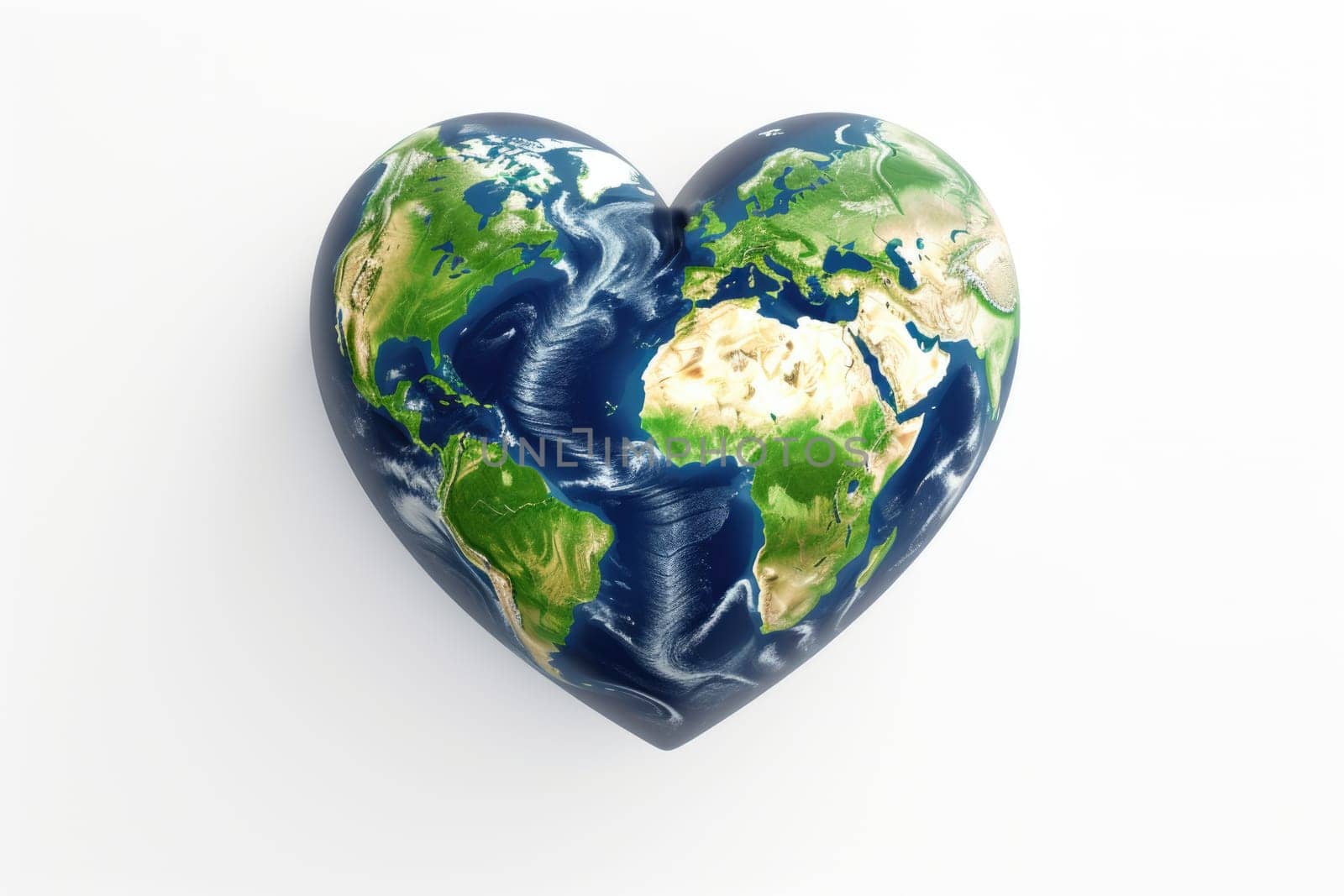 Earth in the shape of a heart on white, ecology and environment concept. AI Generated