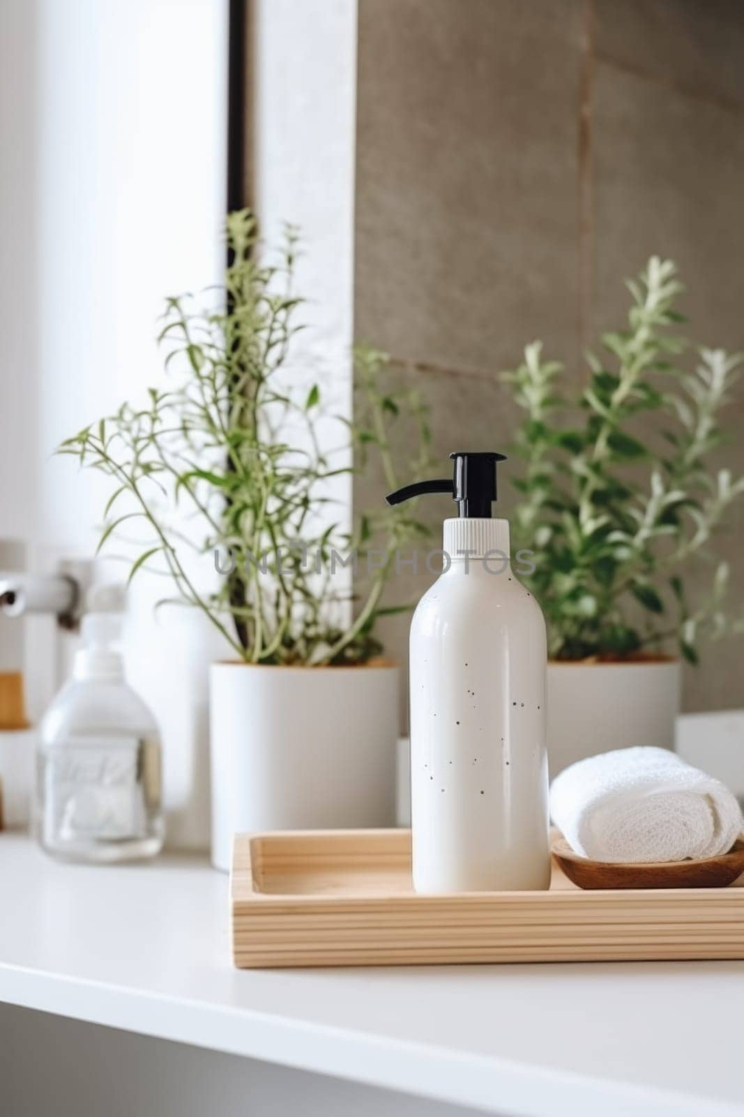 eco-friendly bottle Soap dispenser in bathroom interior. AI Generated by Desperada