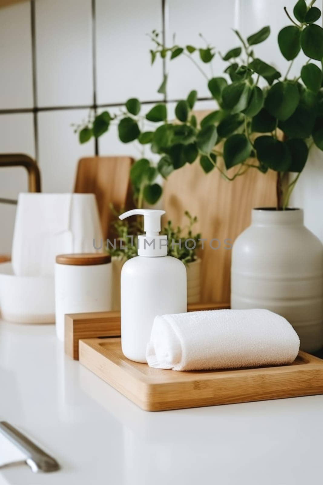 eco friendly reusable Soap dispenser in modern bathroom interior. AI Generated