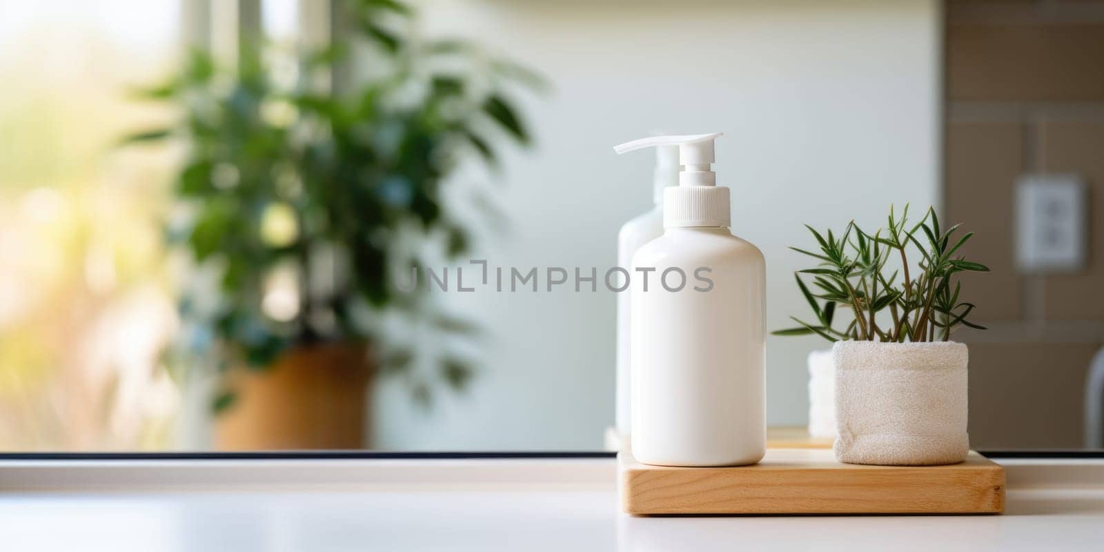 eco-friendly bottle Soap dispenser in bathroom interior. AI Generated by Desperada