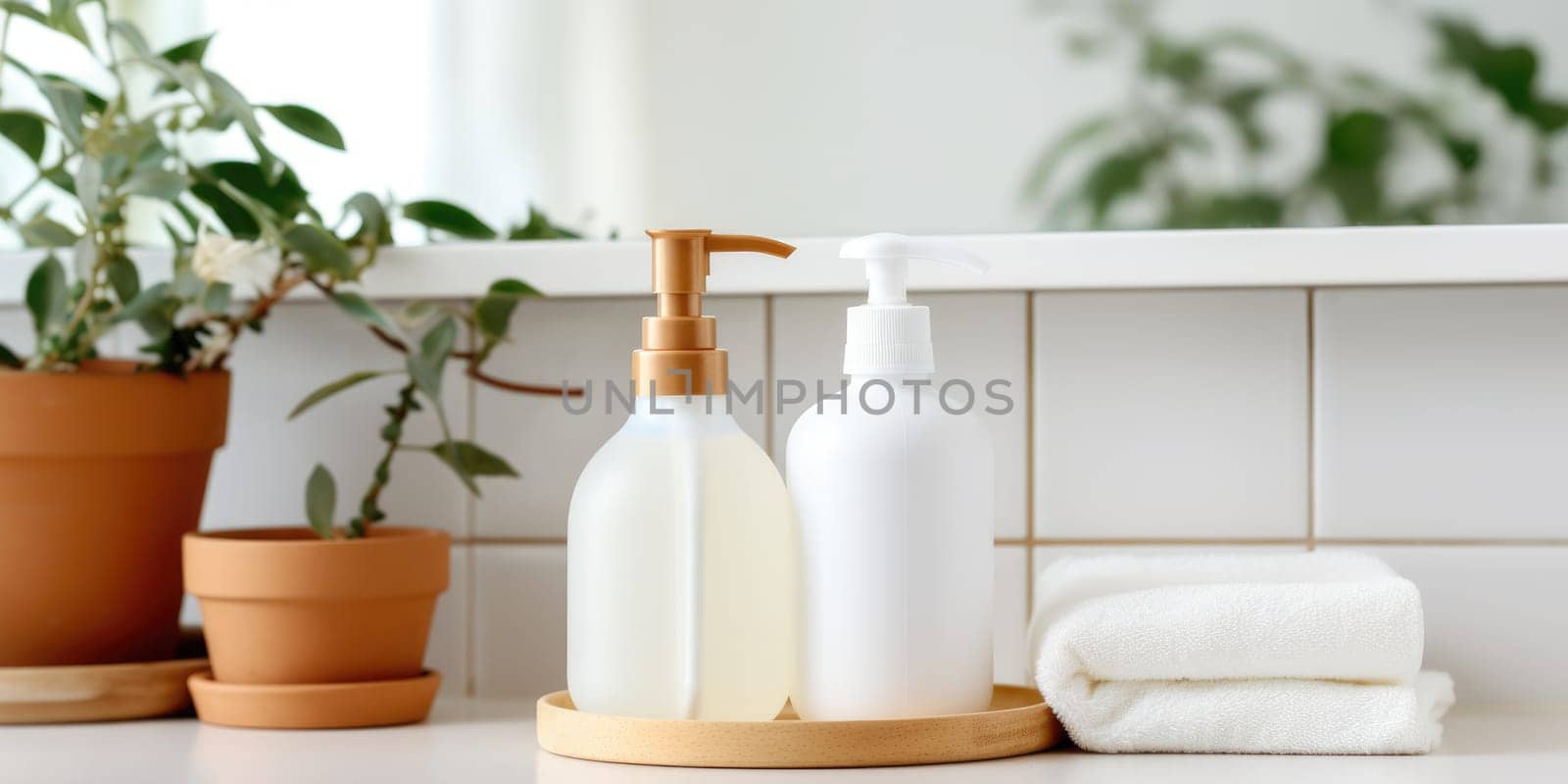 eco-friendly bottle Soap dispenser in bathroom interior. AI Generated by Desperada