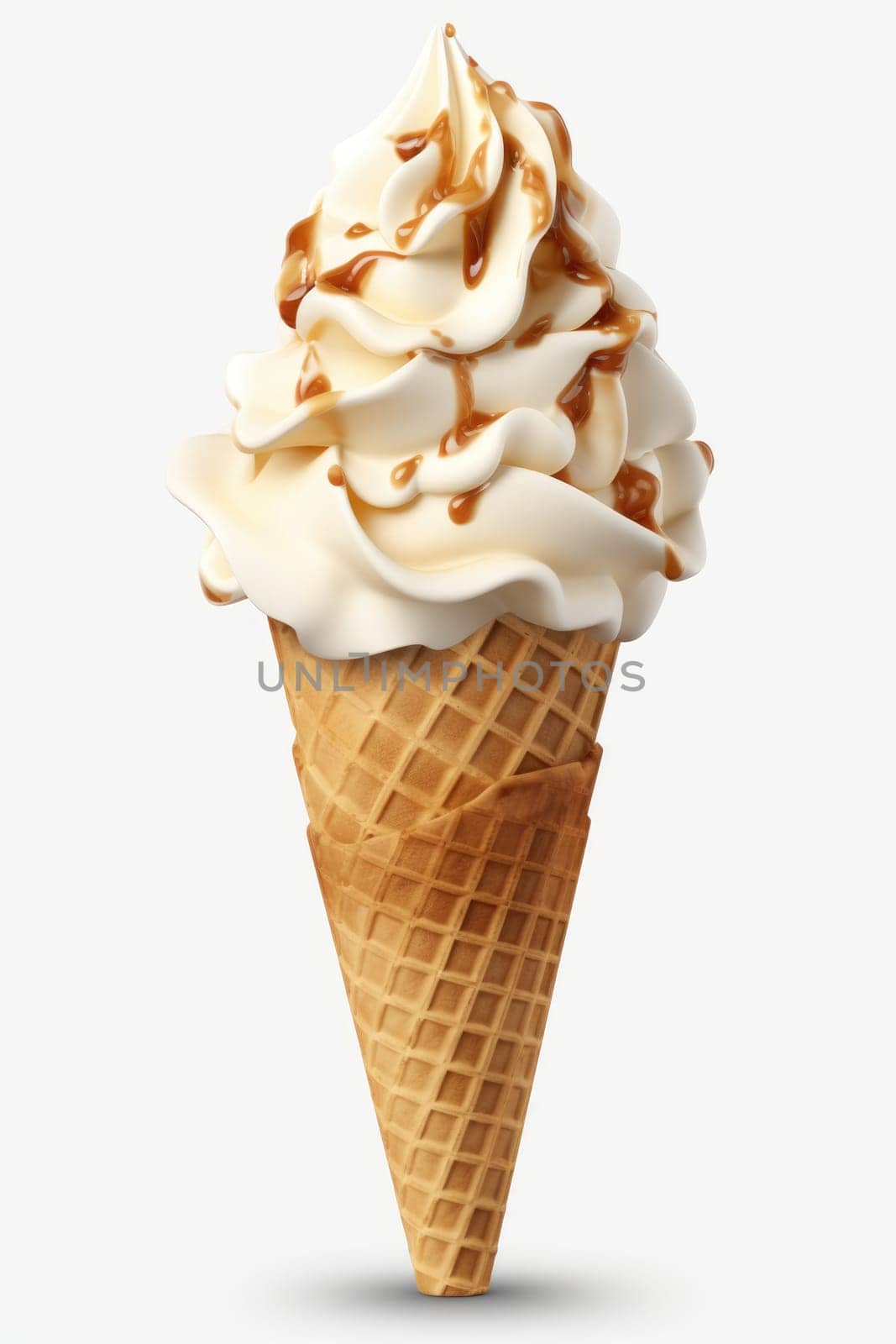 vanilla Ice cream in the cone on isolated white background. AI Generated