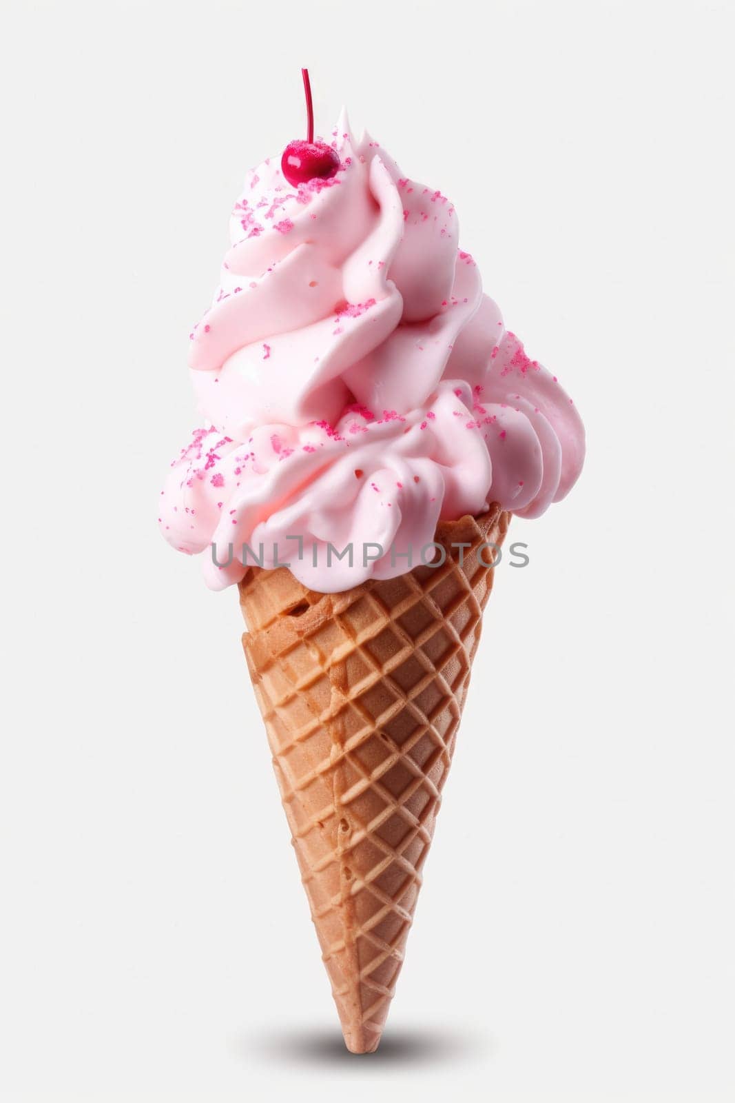 berry Ice cream in the cone on white background. AI Generated by Desperada