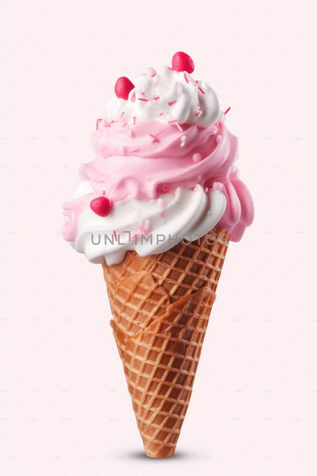 berry Ice cream in the cone on white background. AI Generated by Desperada