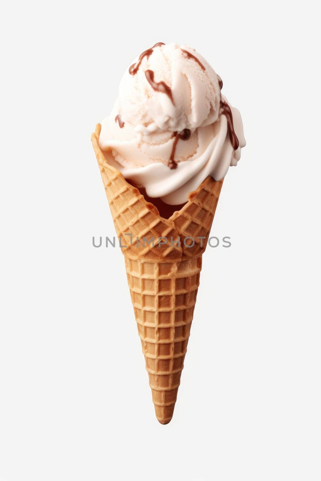 Ice cream in the cone on white background. AI Generated by Desperada