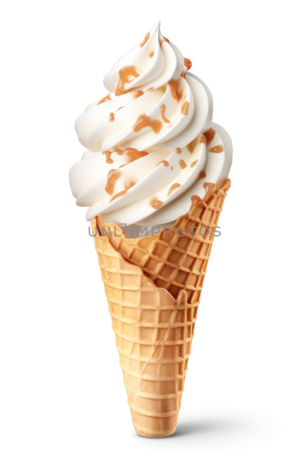Ice cream in the cone on white background. AI Generated by Desperada
