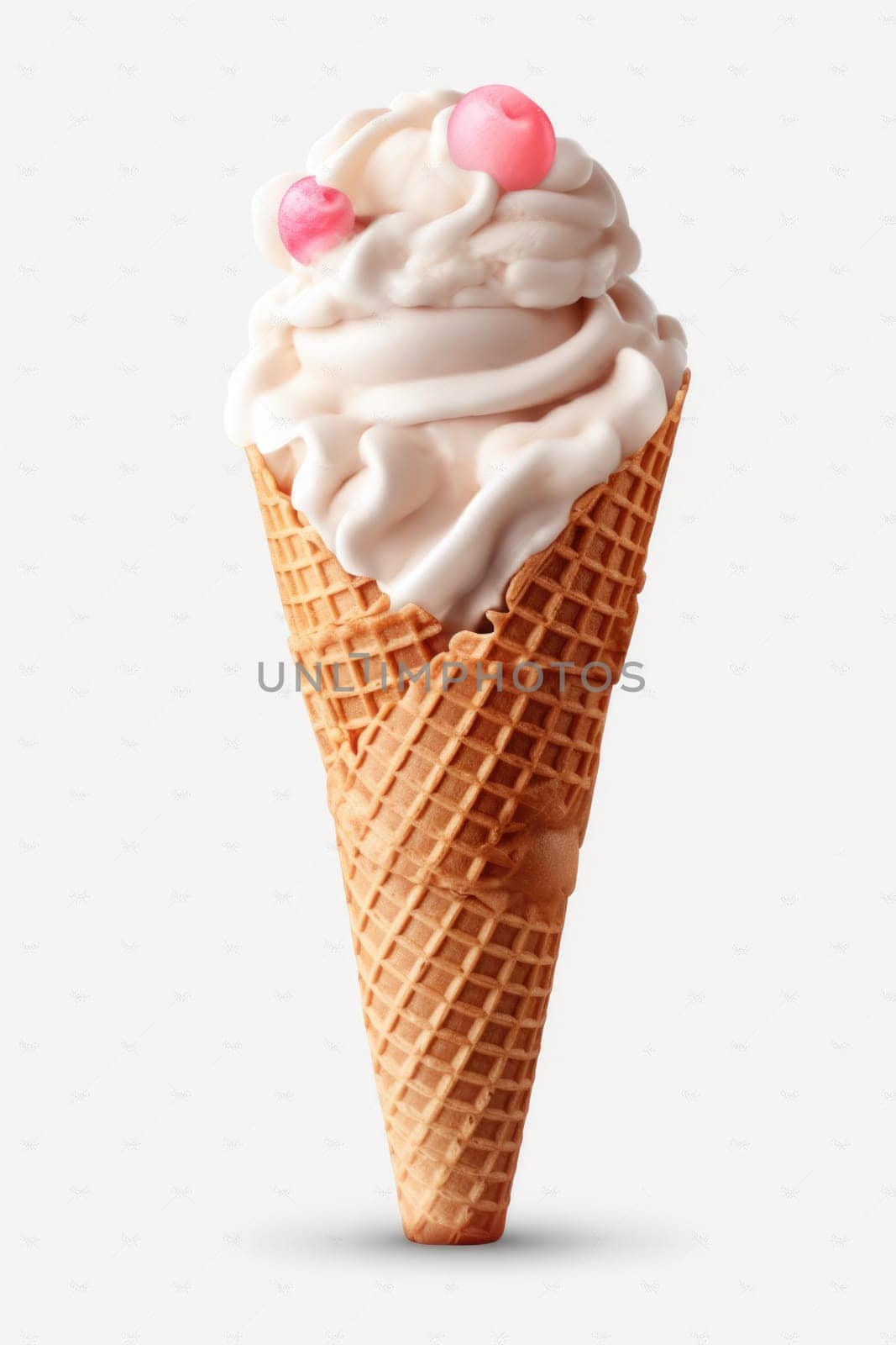 berry Ice cream in the cone on isolated white background. AI Generated