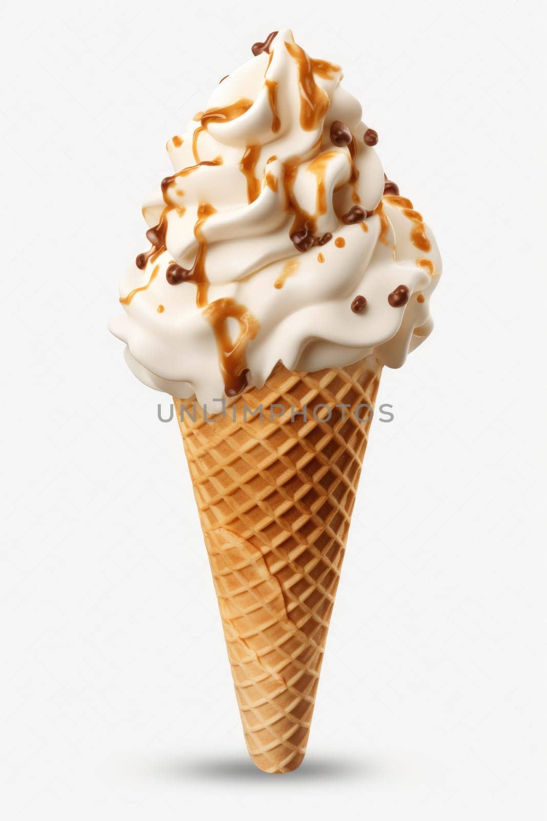 vanilla Ice cream in the cone on isolated white background. AI Generated