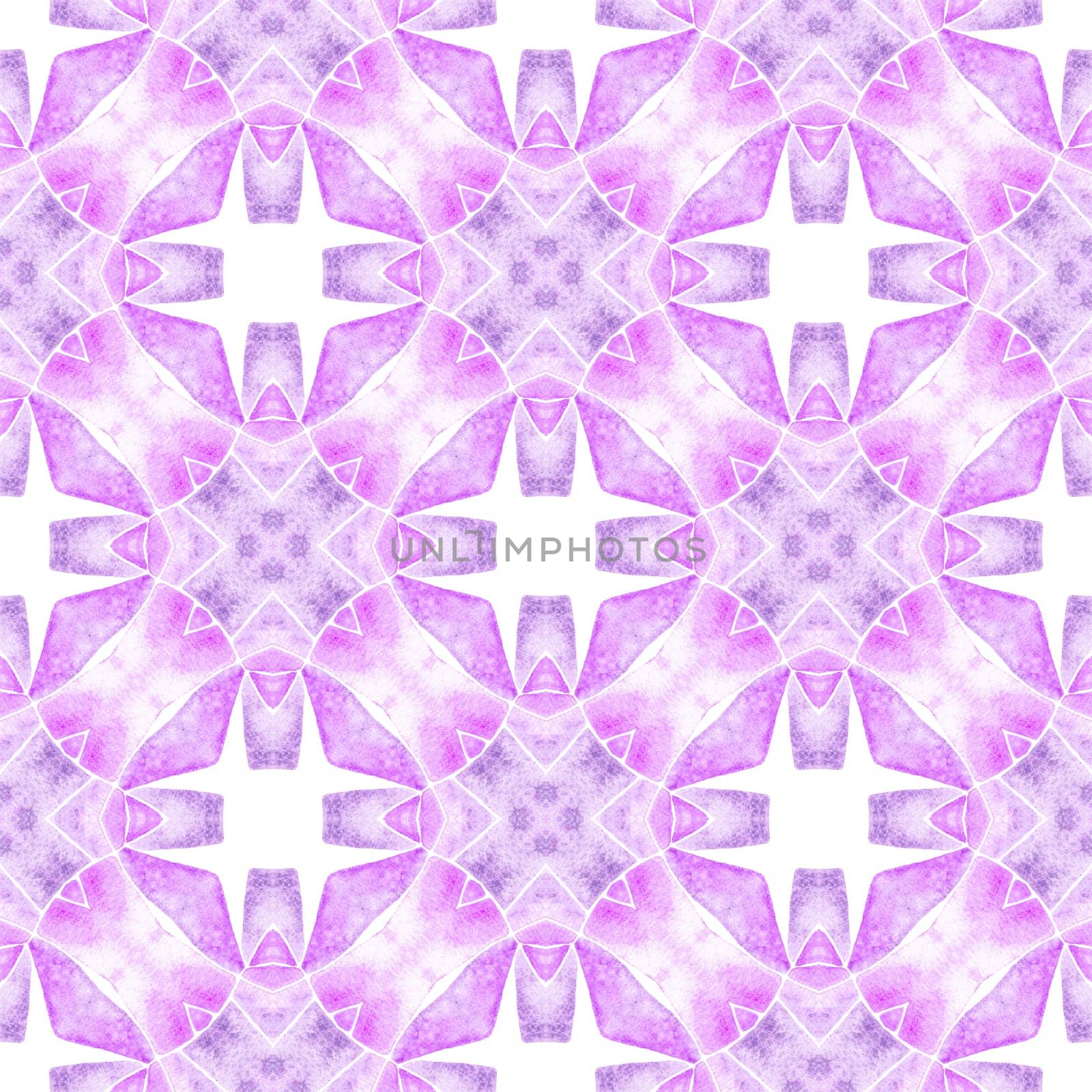 Watercolor summer ethnic border pattern. Purple vibrant boho chic summer design. Textile ready delicate print, swimwear fabric, wallpaper, wrapping. Ethnic hand painted pattern.