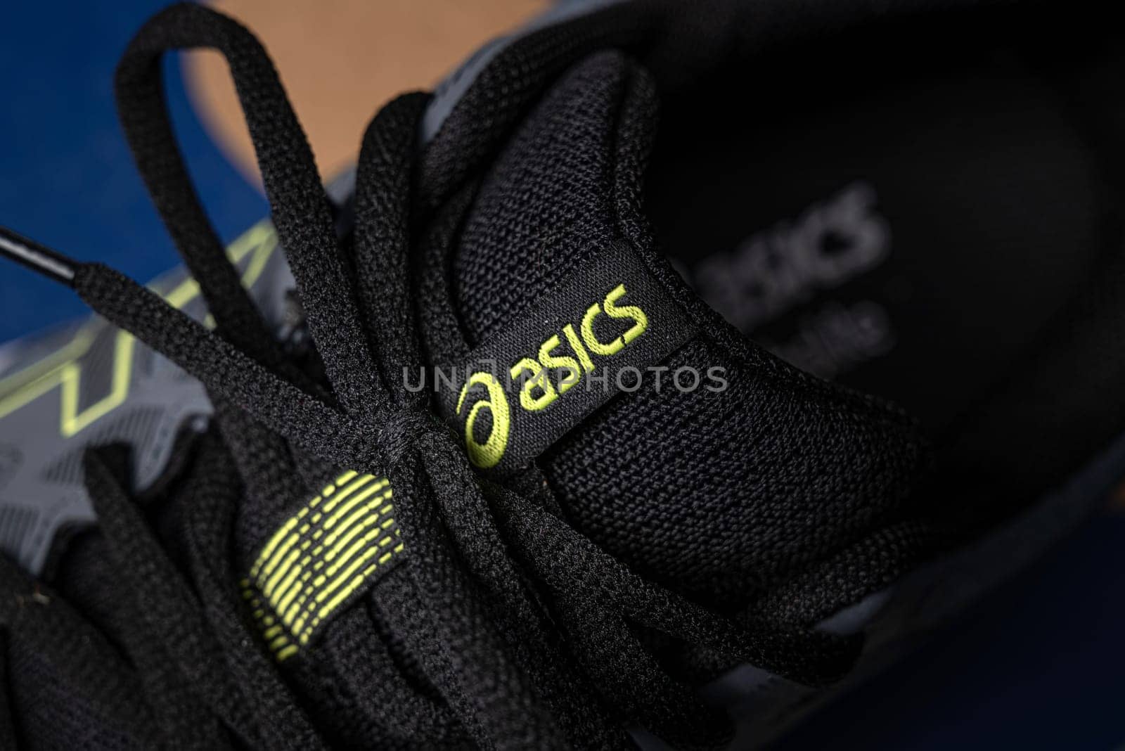 Antalya, Turkey - November 28, 2023: Close-up of the logo on Asics running shoes by Sonat