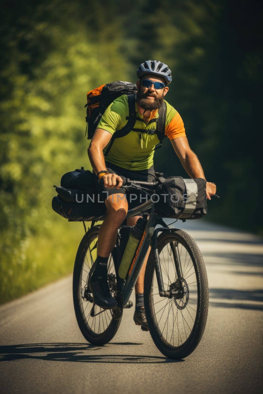 Male cyclist on touring bicycle cycling. AI Generated by Desperada