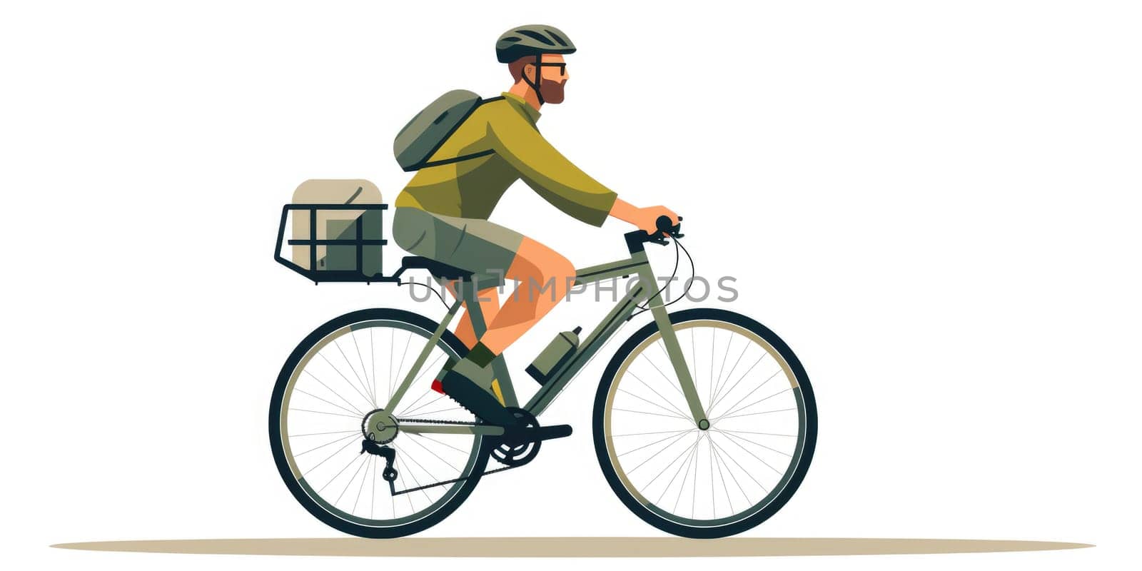 Eco travel and responsible tourism. Male cyclist on touring bicycle cycling. AI Generated