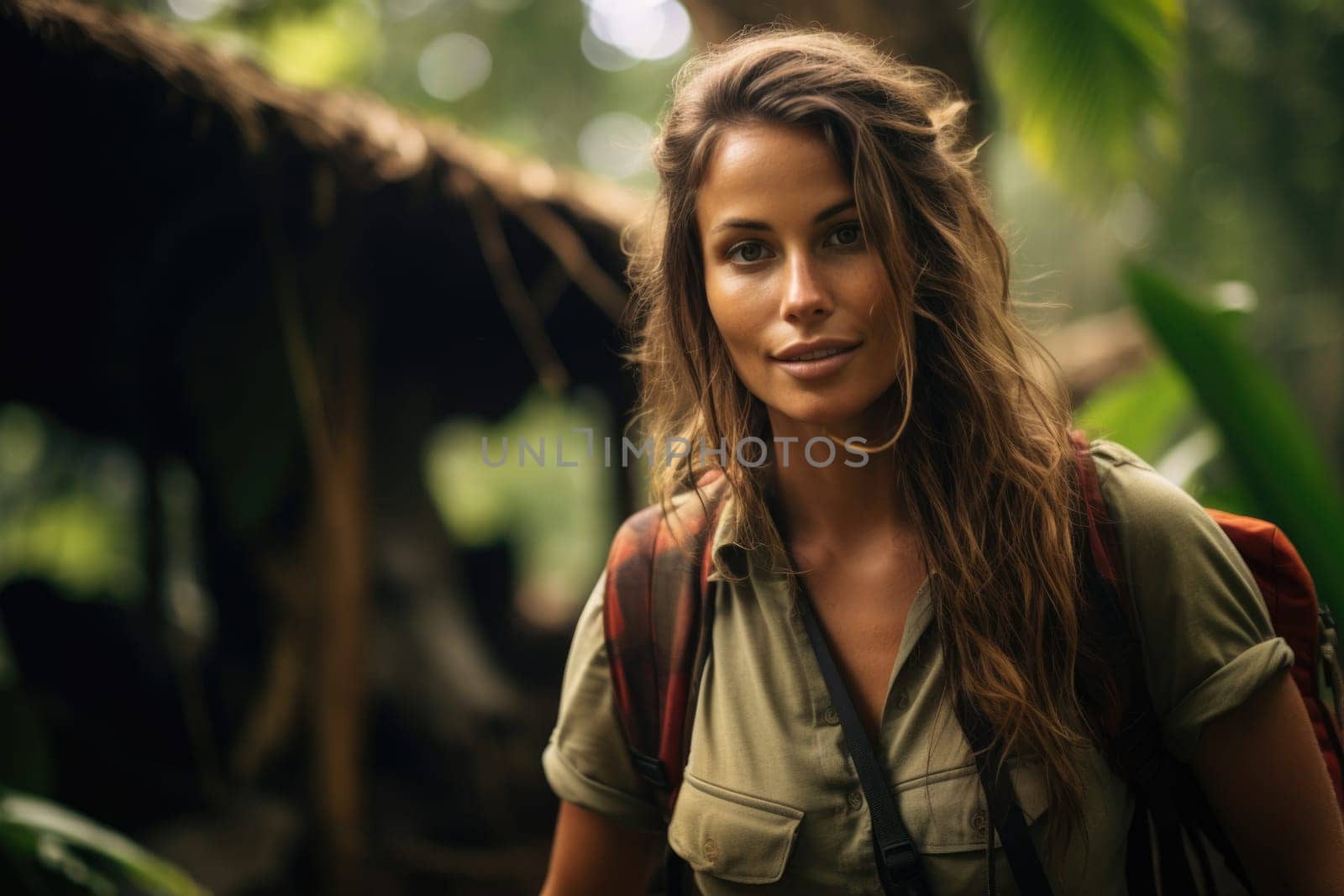 Woman on safary in the jungle. AI Generated by Desperada