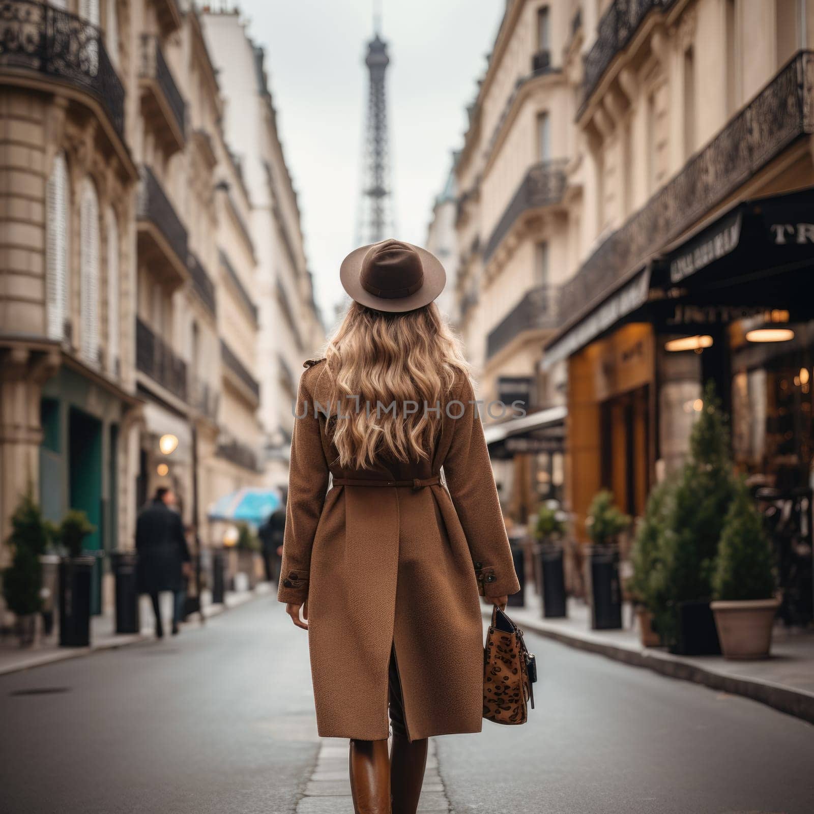 Woman walking on street in paris. AI Generated by Desperada