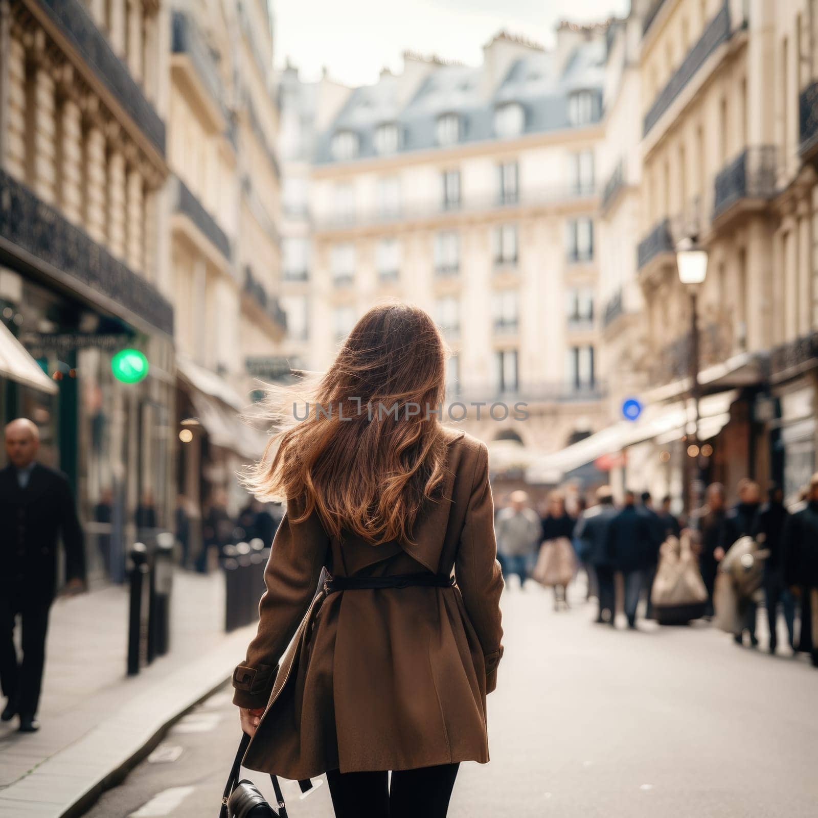 Woman walking on street in paris. AI Generated by Desperada