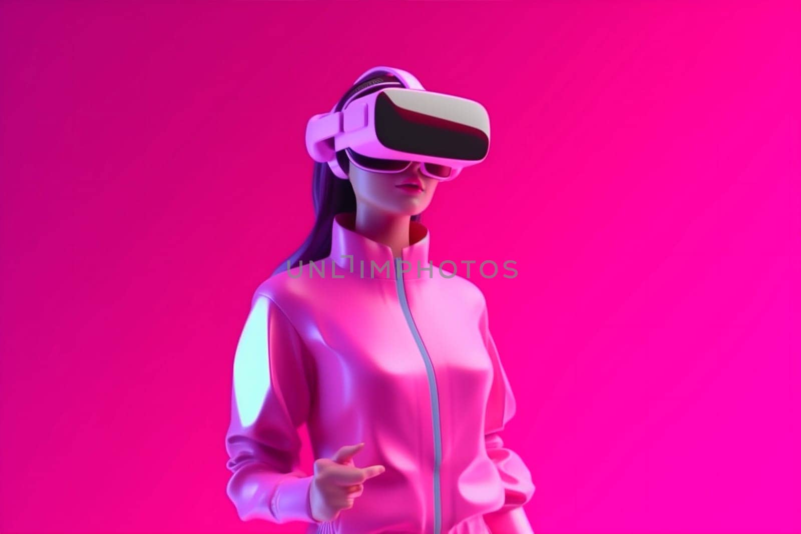 woman futuristic neon game glasses sport vr reality virtual digital innovation. Generative AI. by Vichizh